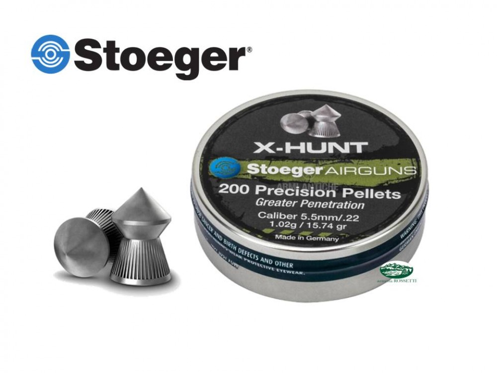 PALLINI cal. 4,5 - marca H & N X-HUNTER STOEGER - modello X-HUNT Precision Pellet 4,5mm Greater Penetration 0,56g - 8.64gr - calibro 4,5 (.177) - misura 500pz - ARIA COMPRESSA  - PALLINI 7623